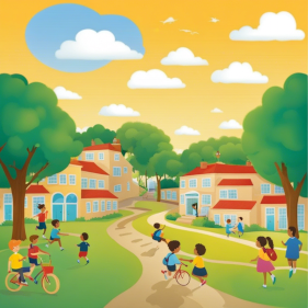 Bambini che giocano nel percorso verso la scuola