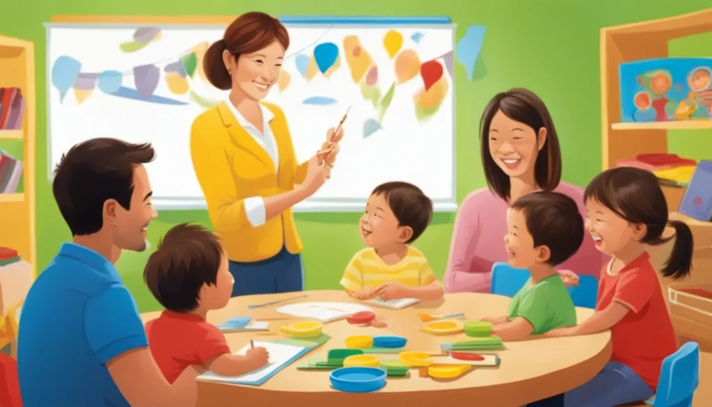 Maestra che interagisce con genitori e bimbi della sezione primavera