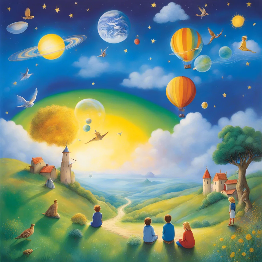 Bambini che osservano vari oggetti nel cielo
