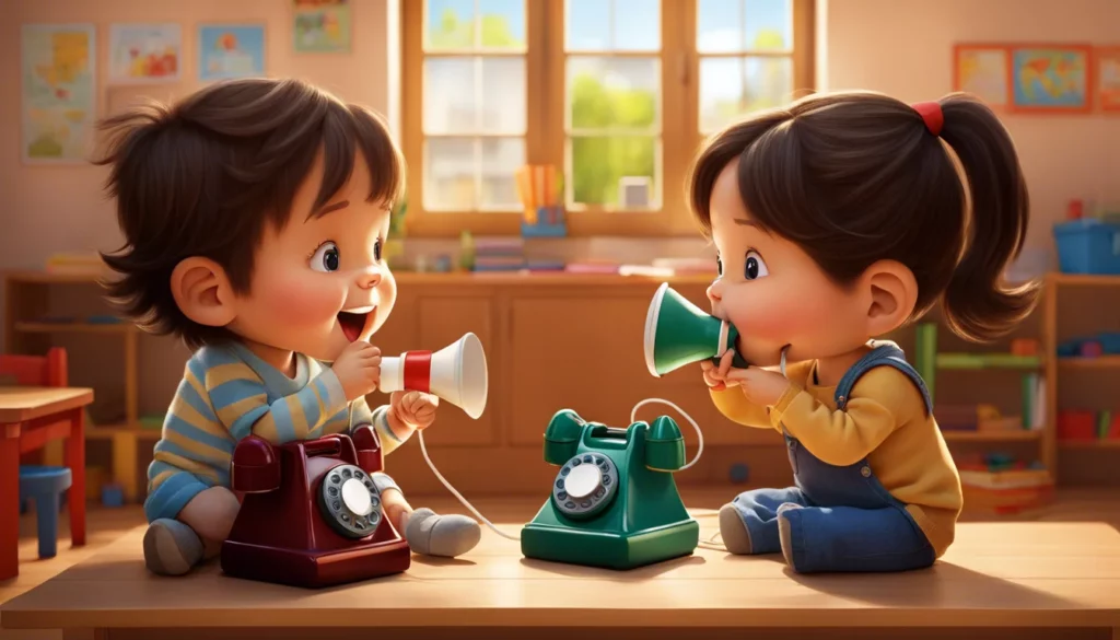 Due bimbi che fanno finta di chiamare la scuola nei dettagli trovati nella pagina i nostri contatti